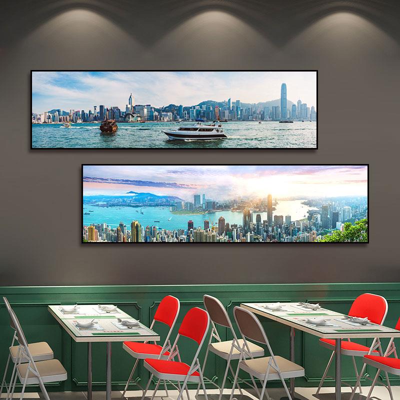 维多利亚港装饰画香港城市建筑风景挂画客厅办公室茶餐厅夜景壁画