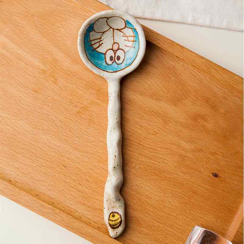 厂家直销创意手绘机器猫陶瓷勺子甜品勺环保餐具量大从优