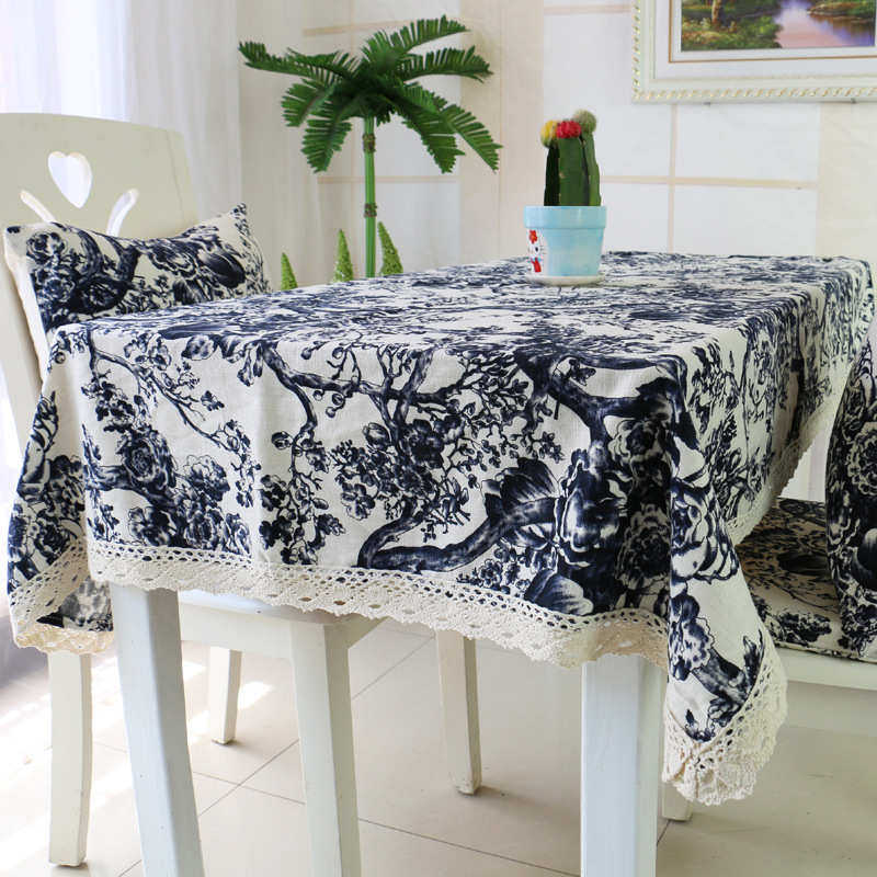 居美仕中式古典亚麻桌布古树青花瓷长方形餐桌布茶几电视柜盖布