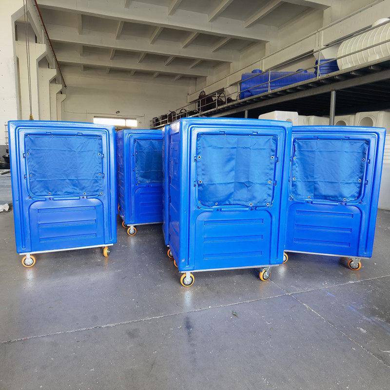 新款滚塑洗脱布草笼车1000L洗涤防尘移动耐用异形清洁车