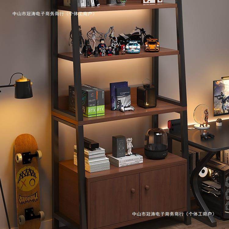 置物架落地收纳架多层书架电竞房电脑桌旁储物柜铁艺梯形展示架子