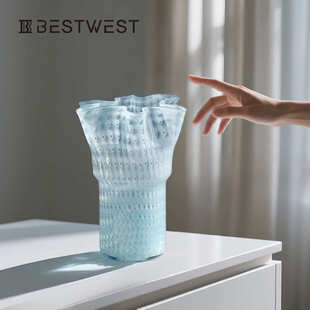 博西家居轻奢高级感蓝色白菜花瓶玻璃摆件客厅插花现代简约设计感