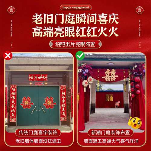 农村婚院子庭院套布置自建房206新款大门ZJFBZTZA口2婚房礼装饰布