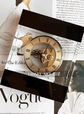 如是钟表K9水晶现代高奢黄铜色金属机芯厚重奢华水晶座钟摆件礼物