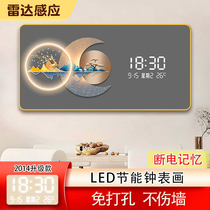 l1s升级夜视挂钟客厅万年历钟表电子钟装饰画大字智能长方形LED数