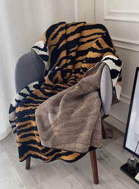 美式复老虎皮虎纹毛毯盖毯沙发毯办毯古毯子公室午睡保暖AL100M28