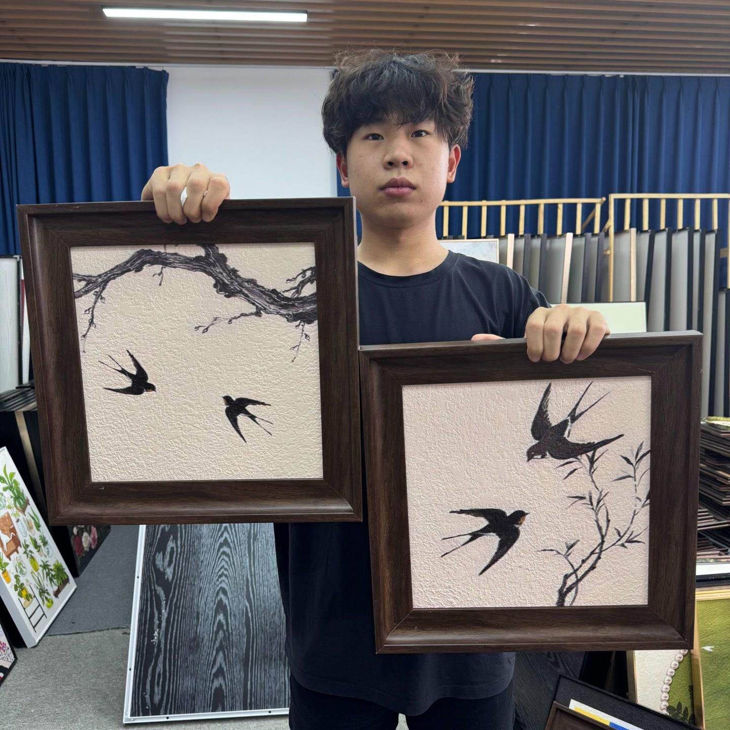 中式轻法式风燕子主题客厅餐厅装饰画高级感挂画4040二联S120