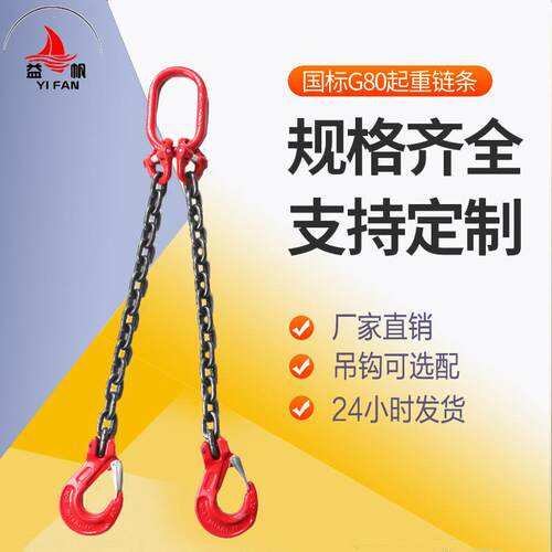 现货直供G80级起重吊链3T5吨两腿组合链条10吨4m锰钢双腿成套索具