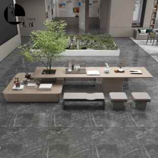 酒店大堂接待长桌椅售楼处实木休闲区会议桌会所商务桌子家具定制