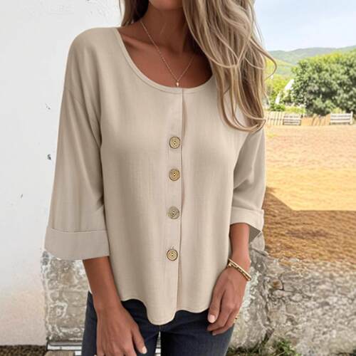 Women's long sleeved cotton and linen top