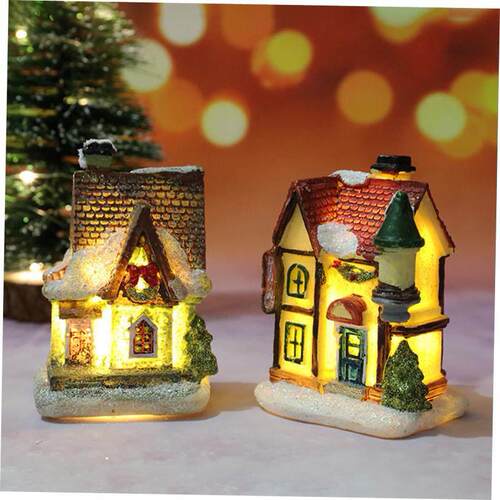 Christmas Lights Resin Miniature House Furniture LED House