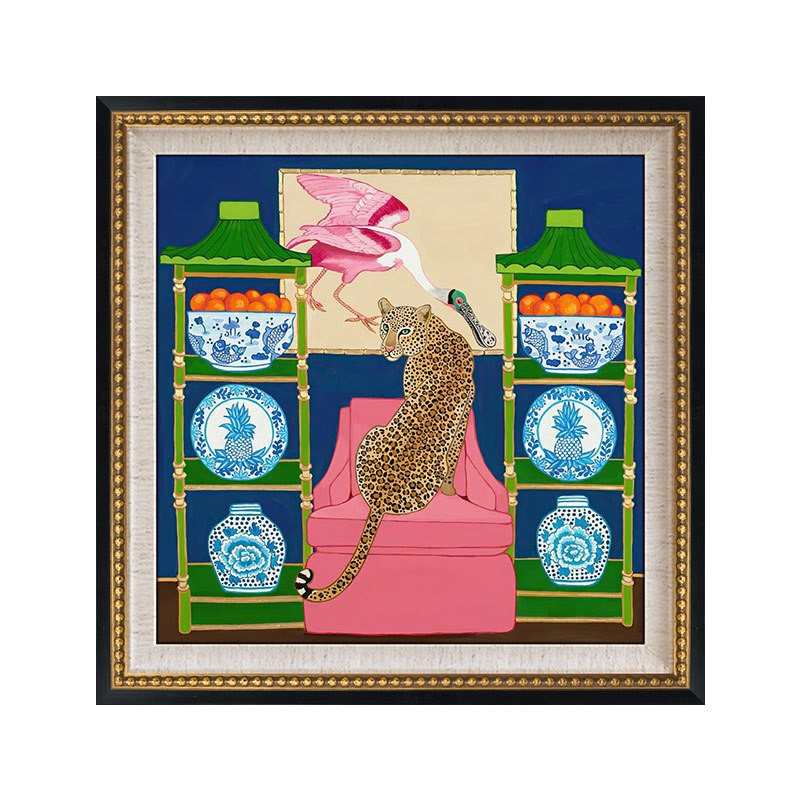 复古装饰小众古风玄关客厅艺术中国风壁画挂画豹子青花瓷画中美式图片