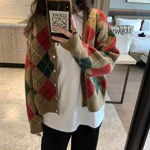 green color cardigan knitted sweater contrast womens coat