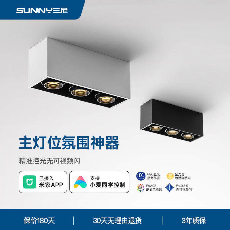 明装筒灯led长方形家用北欧吸顶三头射灯斗胆盒仔客厅无主灯照明