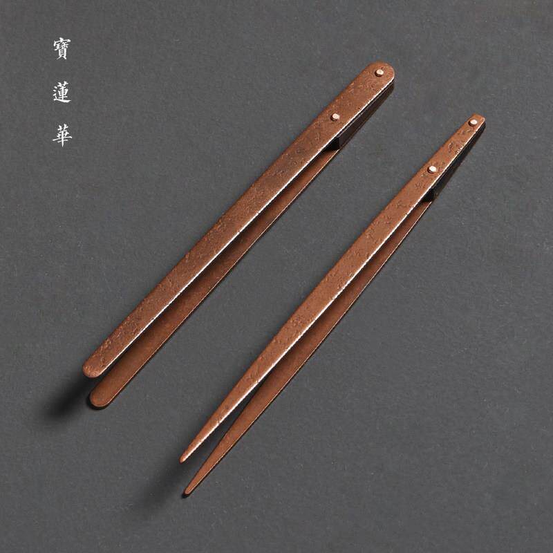 精工加厚锤纹紫铜茶夹 茶杯夹茶叶夹子 茶道夹六君子铜镊子茶配件