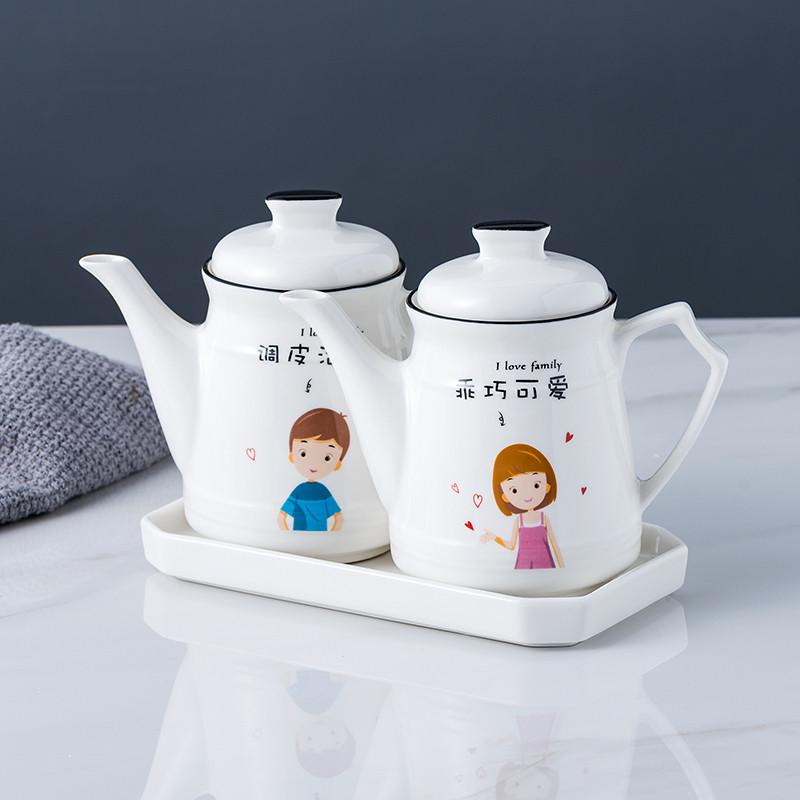 油壶陶瓷 带盖油罐油瓶厨房用品调味瓶防漏家用酱油壶醋壶餐厅用