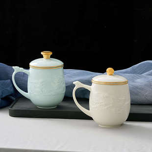 华光国瓷 茶杯盖杯泡茶杯新中式会客茶杯碟陶瓷杯喝水杯子 龙凤杯