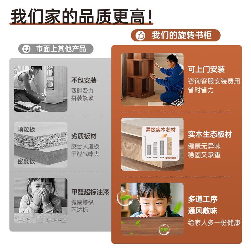 旋转书架落地多层置物架儿童绘本架实木窄立柜一体靠墙转角书架柜