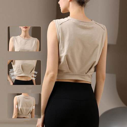 M 73215 Sleeves Loose Short Yoga Top 无袖运动上衣