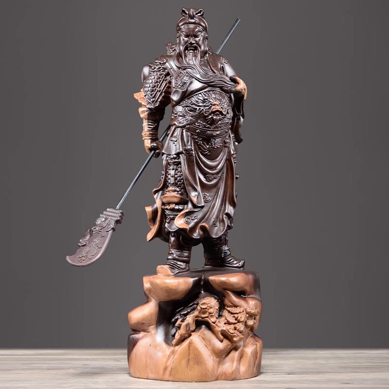 正品檀木品雕刻关公摆件实木客厅装饰武财神关羽二爷神像佛像工关