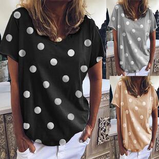 collar short for dot women shirt print Polka sleeved