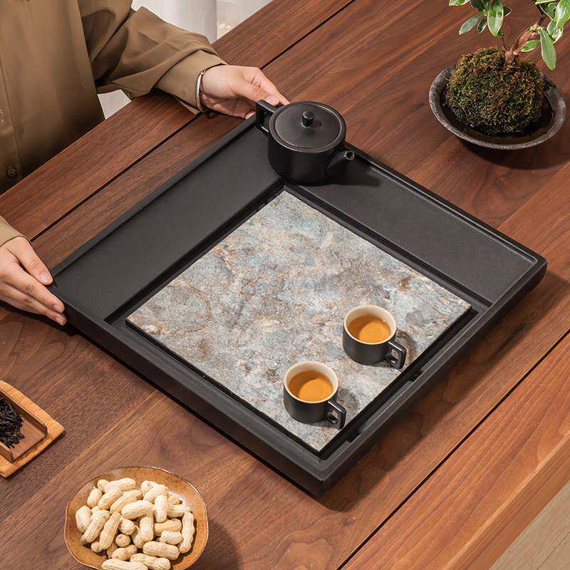 天然乌金石茶盘全自动烧水一体式电磁炉家用套装排水轻奢岩板茶台