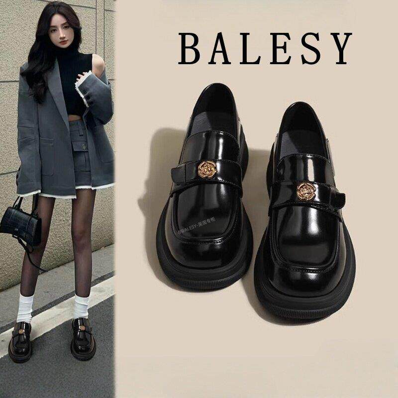 英国真皮覆古厚底乐福鞋女2025新款爆款秋季山茶花小皮鞋黑色单鞋