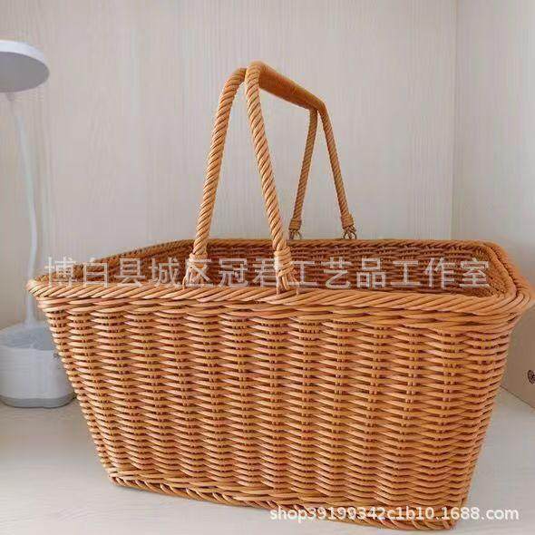 方形买菜篮仿藤茶色田园露营野炊野餐储物置物收纳篮筐手提户外,商业/办公家具,购物篮,淘宝优惠券,粉丝福利购,淘宝优惠卷