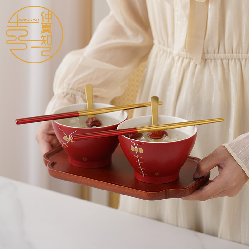 仲夏知己结婚喜碗敬茶杯一对陶瓷对碗筷敬酒杯子套装陪嫁婚礼用品 - 封面