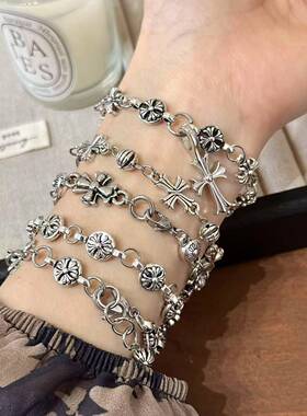 辣妹十字架钛钢手链潮男潮女小众克罗设计高级感冷淡风森系手饰