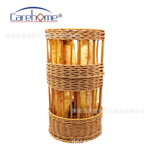 厂家批发圆筒形收纳篮法式面包筐置物篮面包烘焙店塑料仿藤编织筐
