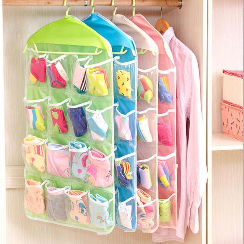 16格衣物袜子内衣收纳挂袋 墙壁门后兜分类整理袋衣柜小物收纳袋