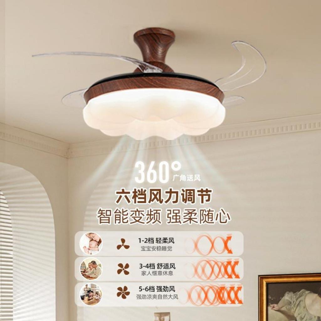 中古风扇灯餐厅卧室复古胡桃木色隐形电扇灯客厅护眼吊扇灯casagd