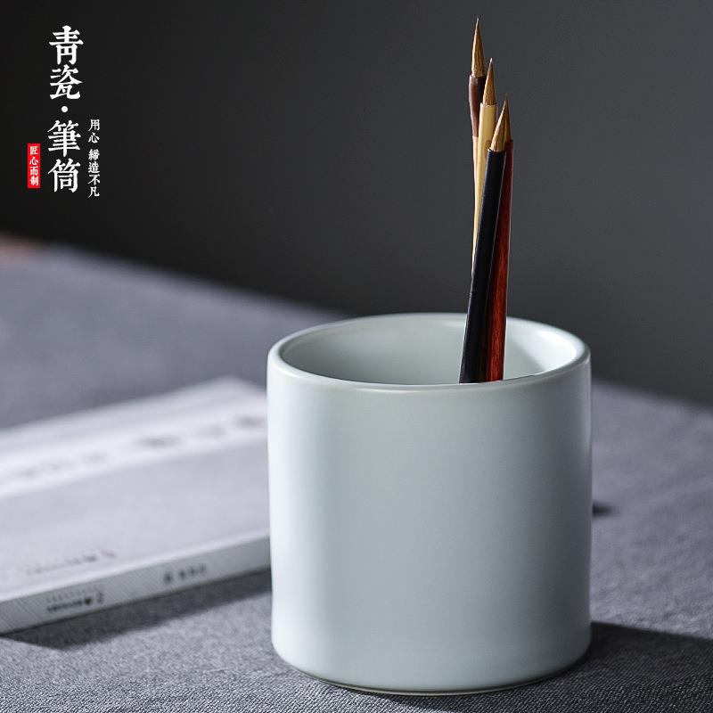 复古中国风超大容量陶瓷汝窑多功能毛笔笔筒学生创意桌面收纳