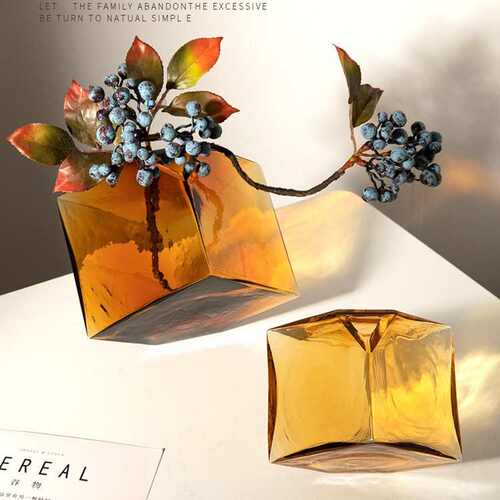 艺工艺品彩色玻璃花工花瓶培玻璃花摆件魔方插花玻璃几何方形水工