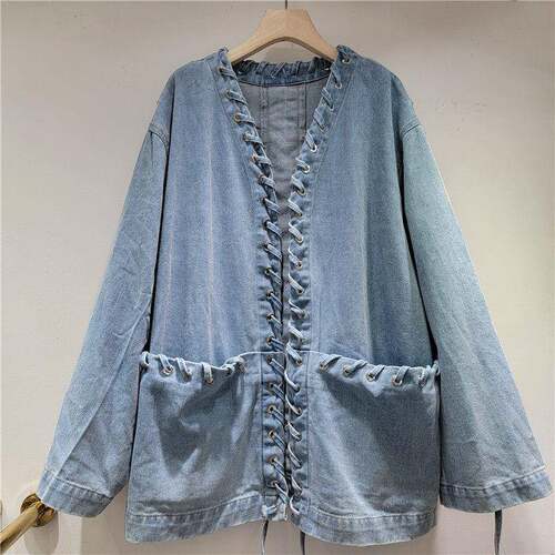 Womens Loose Tie-Waist Denim Jacket A Stylish & Versatile