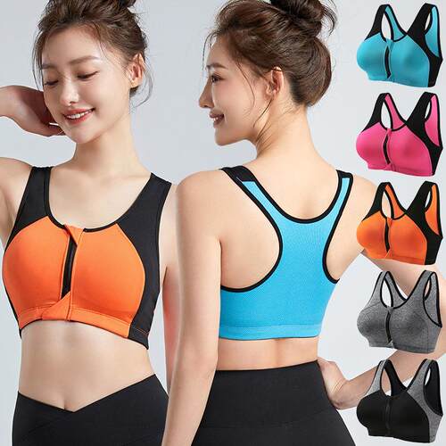 Front zipper sports bra for women, running without steel