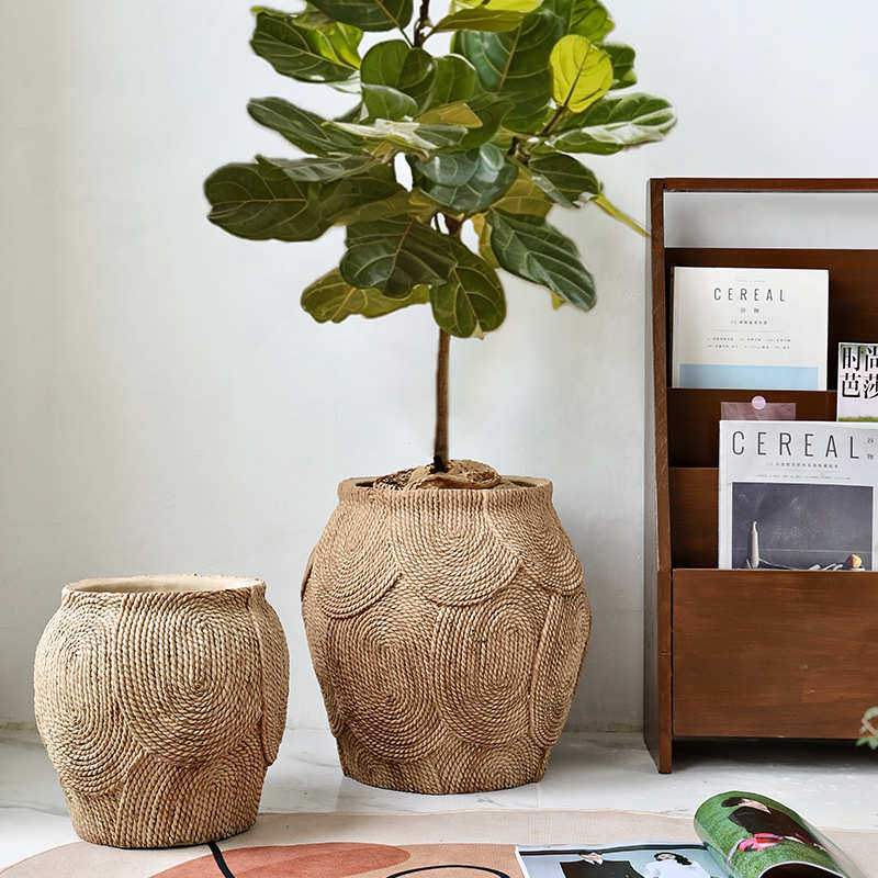 批发大型植物水泥透气仿草蒲编织创意客厅装饰绿植落地大花盆藤编,鲜花速递/花卉仿真/绿植园艺,花盆,淘宝优惠券,粉丝福利购,淘宝优惠卷
