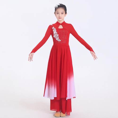 新款儿童古典舞舞蹈服星红旗合服唱飘逸中国风现代女扇五子舞演出