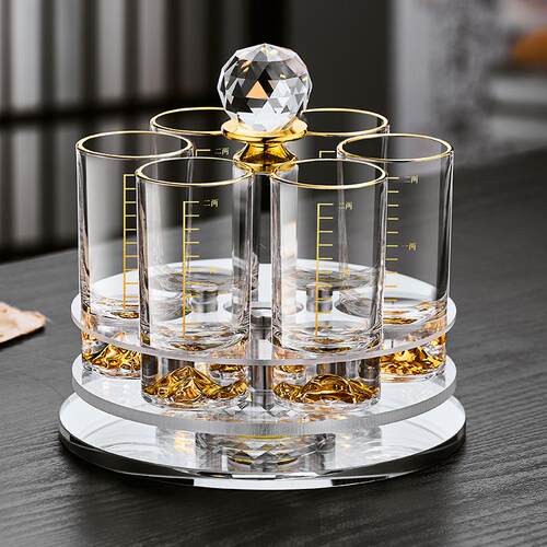 创意高档金箔白酒二两杯子带刻度白酒杯套装家用烈酒杯100ml