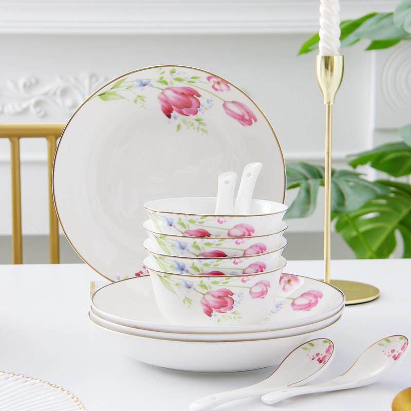 采购产品12头骨瓷器餐具集，可访问的豪华碗和盘子，家用微波碗和