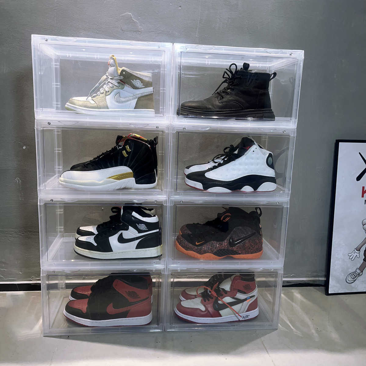 磁吸硬塑料透明鞋盒鞋子收纳盒宿舍收纳简易鞋盒柜架十个装