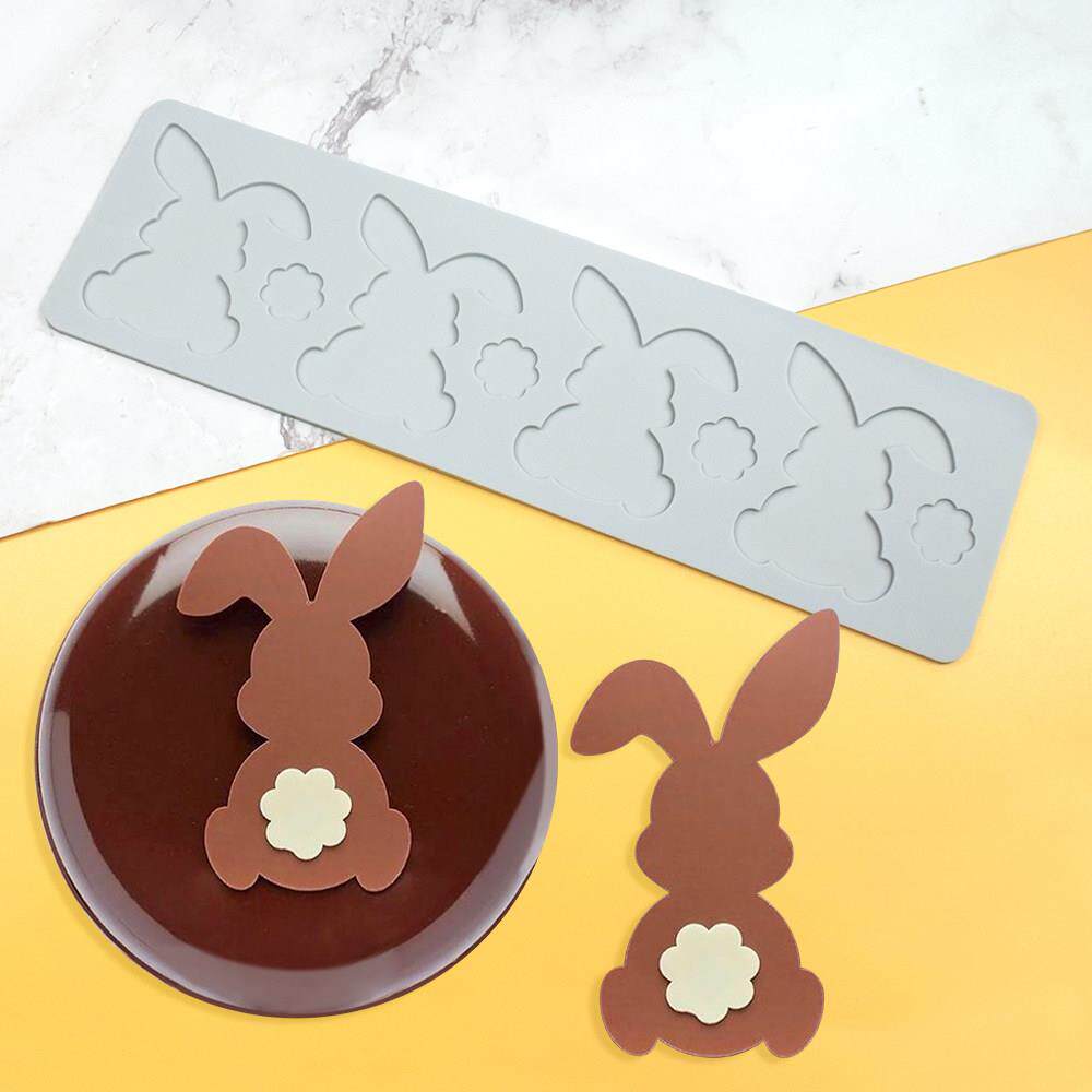 德心8连尾巴小兔翻糖蕾丝垫兔子巧克力硅胶模具蛋糕装饰脆片模具