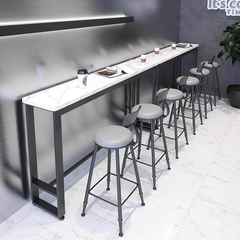 吧台桌椅组合奶茶店长条桌酒吧台烘焙店商用靠墙桌咖啡厅高脚桌椅