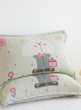 Bnj棉布18270纱按扣枕套一对新款单芯人卡通宿舍枕头套纯全棉家用