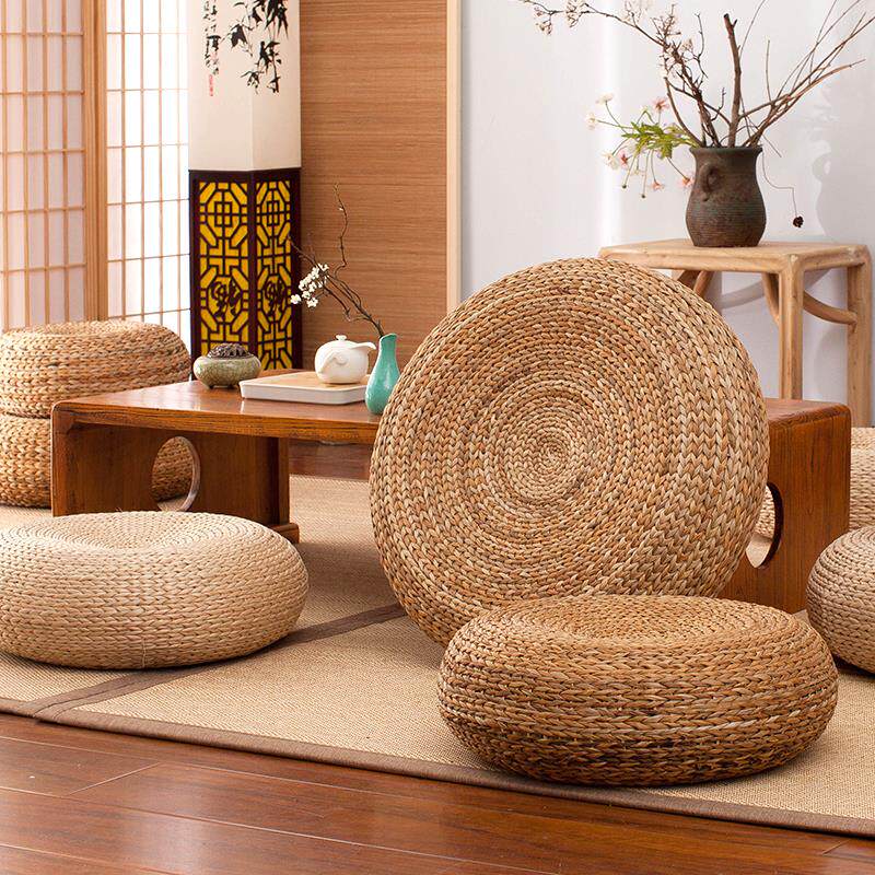 草编蒲团榻榻米坐垫地上日式加厚藤编家用圆形打坐垫禅修垫草垫云
