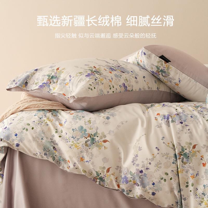 美式油画10s磨毛四件套秋冬加厚暖保SWSW003风纯0棉花卉裸睡床品