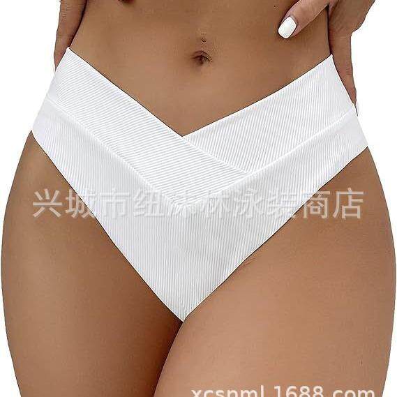女式 V 形剪裁高腰比基尼下装高腿剪裁泳衣泳裤