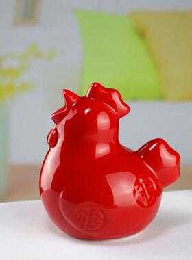 红公鸡小装饰品陶瓷入口办公室家装小创意客厅书架装饰品