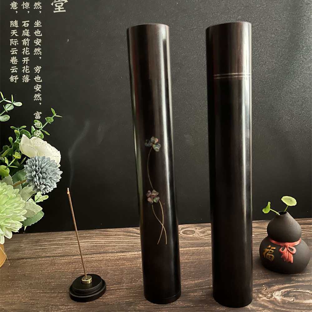 紫光檀螺口线香筒镶嵌贝壳银丝50克自带香插香管黑檀木沉香盒定制,家居饰品,香托/香盘/香座/香插,淘宝优惠券,粉丝福利购,淘宝优惠卷